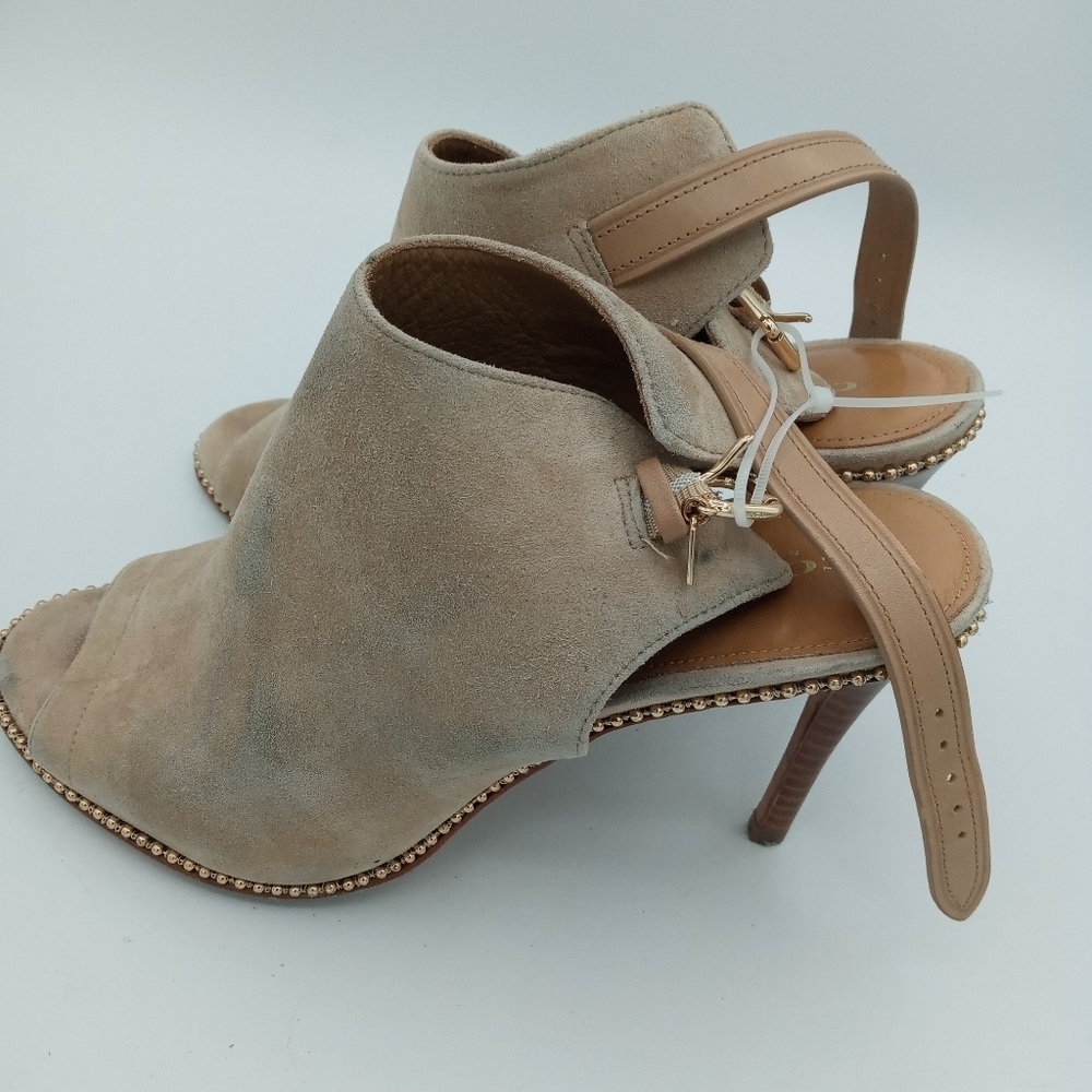 Coach Leather upper mule Stilettos Peep toe golden studded trim heel strap 9.5 - Picture 5 of 14